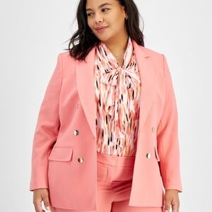 Bar Iii Plus Size Notched-Collar Blazer, Created for Macy's - Coral Rose 2X